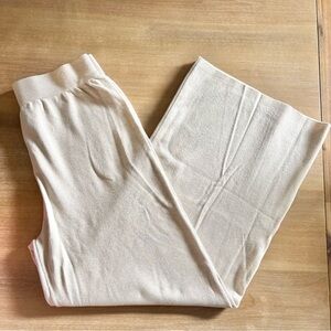 Ribbed Knit Elastic Waist Wide Leg Lounge Pants Oatmeal, L/XL Travel Minimalist